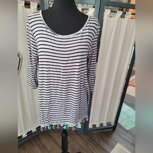(4176)New & Forever Top, lt gray/Black, 3/4 sleeve,  1XL